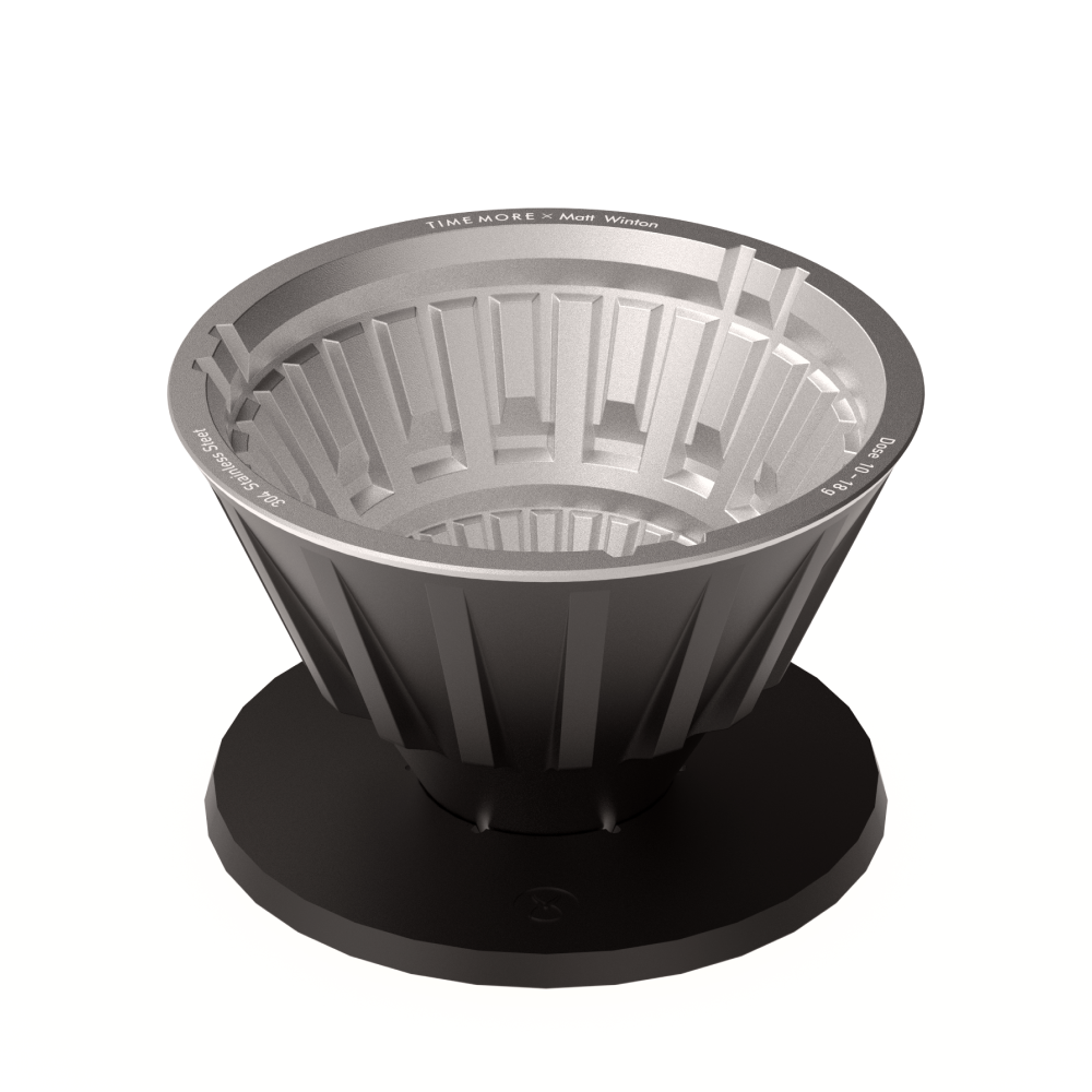 TIMEMORE Vector metal dripper, front three-quarter view on a white background